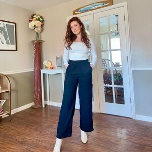 H&M Women's Navy Wide-Leg Pull-On Pants